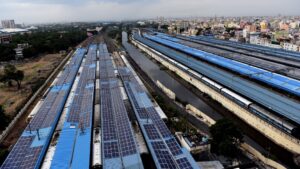 Solar power plants along railway tracks