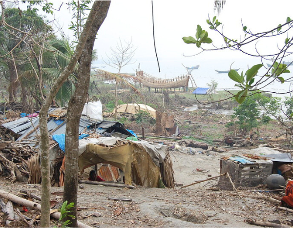 A coastal area battered by a cyclone.